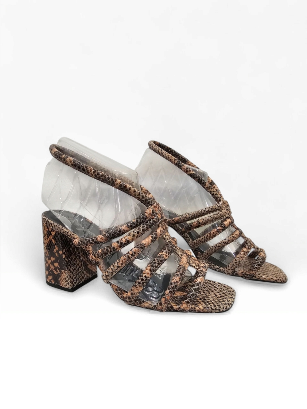 FREE PEOPLE Colette Cinched Snake Print Strappy Block Heel Sandals 37/6.5-7M